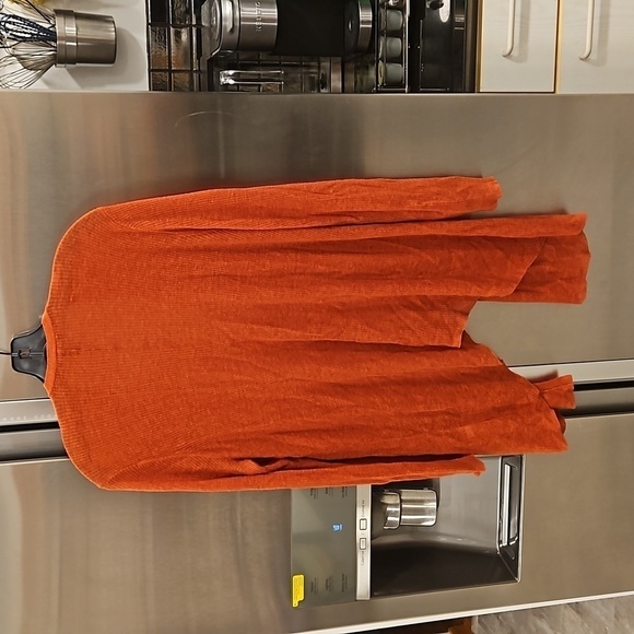 💕EILEEN FISHER💕 Long Organic Linen Blend Cardigan ~ Rust Orange Medium - Picture 2 of 11